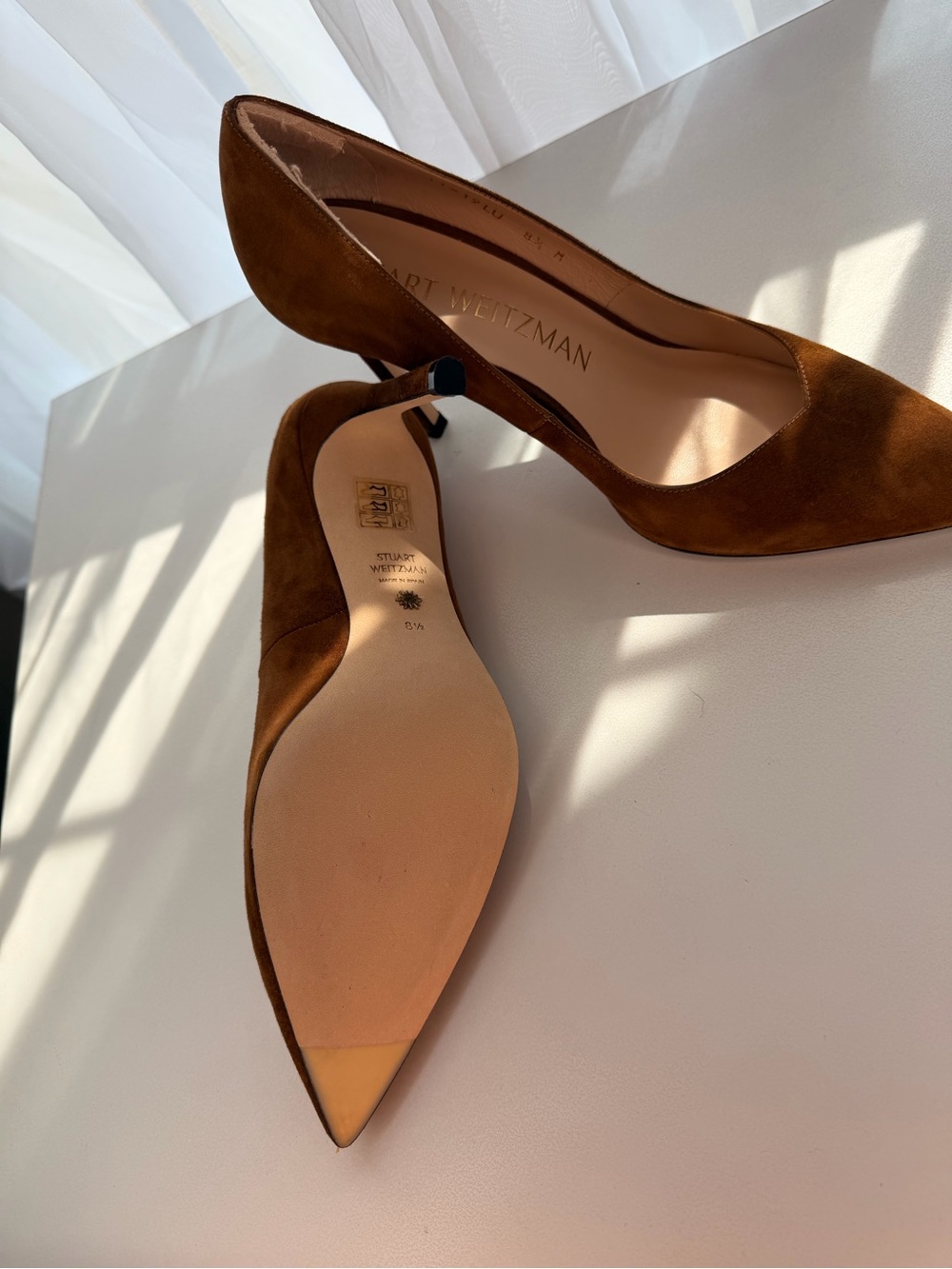 NWT Stuart Weitzman Anny Suede Pumps Coffee Brown Leather with dust bag - Picture 6 of 8